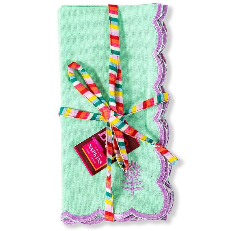 Furbish Studio Icon Linen Napkins - Mint + Lilac - napkins folded and tied with bow
