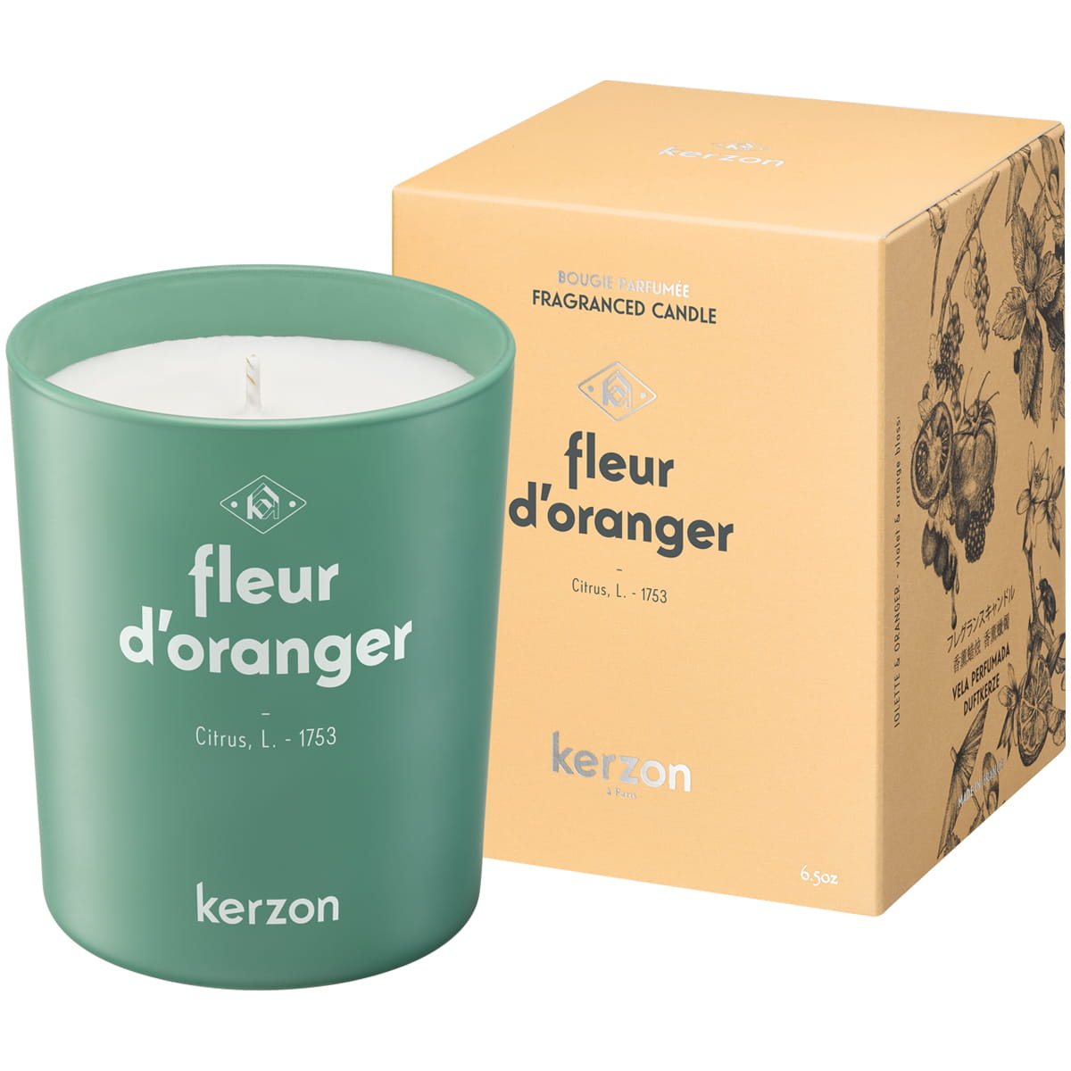 Kerzon Fragranced Candle - Fleur d'Oranger (190 g) - product shown with packaging. 