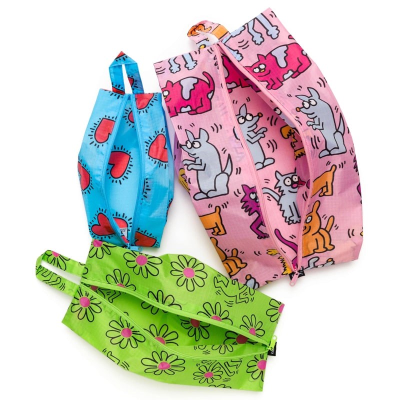 Baggu 3D Zip Set - Keith Haring - Products shown with zipper open