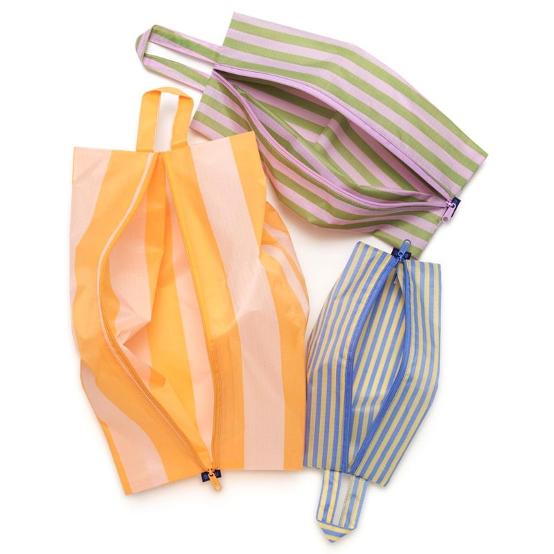 Baggu 3D Zip Set - Hotel Stripes - Product shown with zippers open