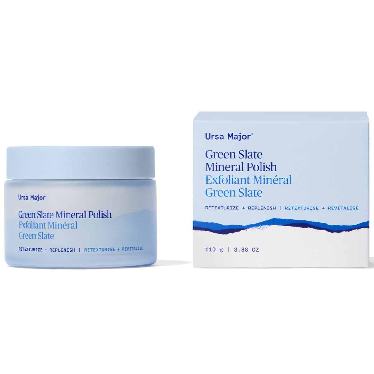 Ursa Major Green Slate Mineral Polish (3.88 oz) - product shown next to packaging.