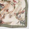Fable England Toile De Jouy Olive Green Square Scarf - close up of product detail and texture