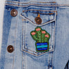 Altiplano Hand Embroidered Pins - Salmon Cactus - product shown attached to jacket