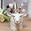 Quail Ceramics White Faced Suffolk Sheep Pencil Pot - product shown with makeup brushes inside it
