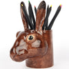 Quail Ceramics Hare Pencil Pot - angled view of product with pencils inside it