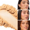Kosas Cloud Set Loose Powder – Translucent Buttery - product texture and color swatch shown next to photos of models