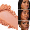 Kosas Cloud Set Loose Powder – Translucent Peachy - product color and texture swatch shown next to photos of models