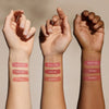 Minori Cream Blush Mini - Scarlet - three arm models shown with different product swatch colors on the, shown