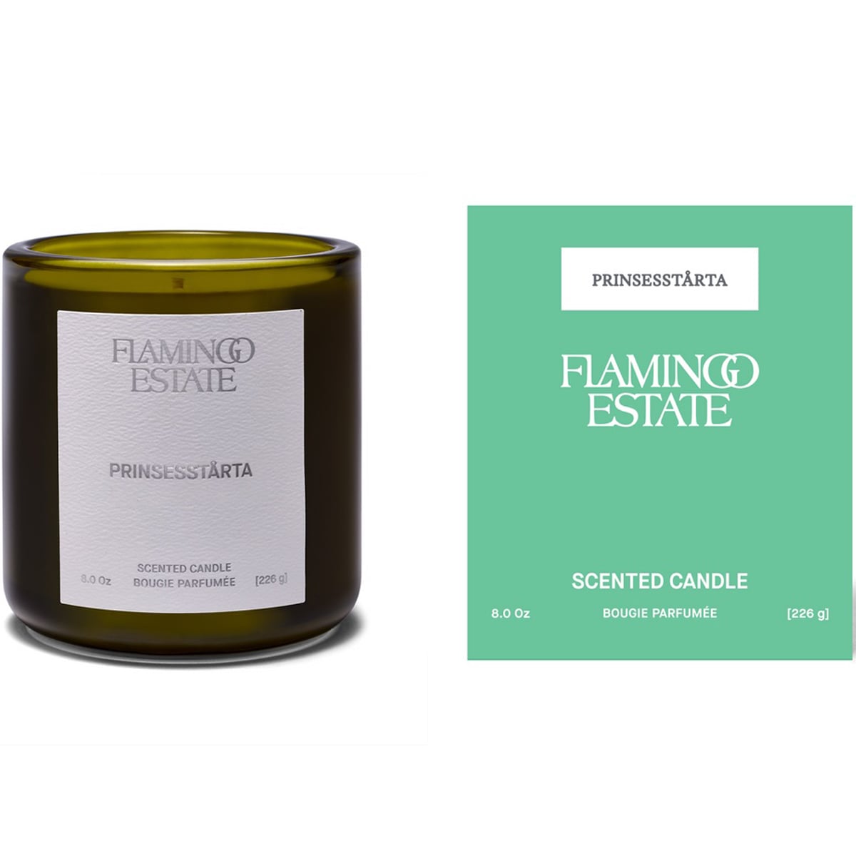 Flamingo Estate Organics Limited Edition Prinsesstarta Candle (226 g) - product shown with packaging. 