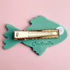 Centinelle Alligator Hair Clip - Green Fish - backside of product shown