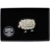 Macon & Lesquoy Hand Embroidered Sheep Pin (1 pc) shown in box