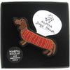 Macon & Lesquoy Hand Embroidered Dachshund Pin (1 pc) shown in box