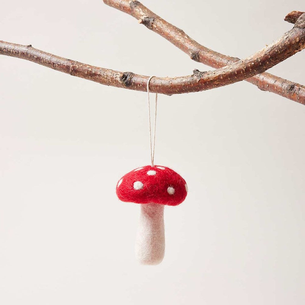 Farmhouse Pottery Nordic Felted Mushroom Ornaments (6 pcs) 