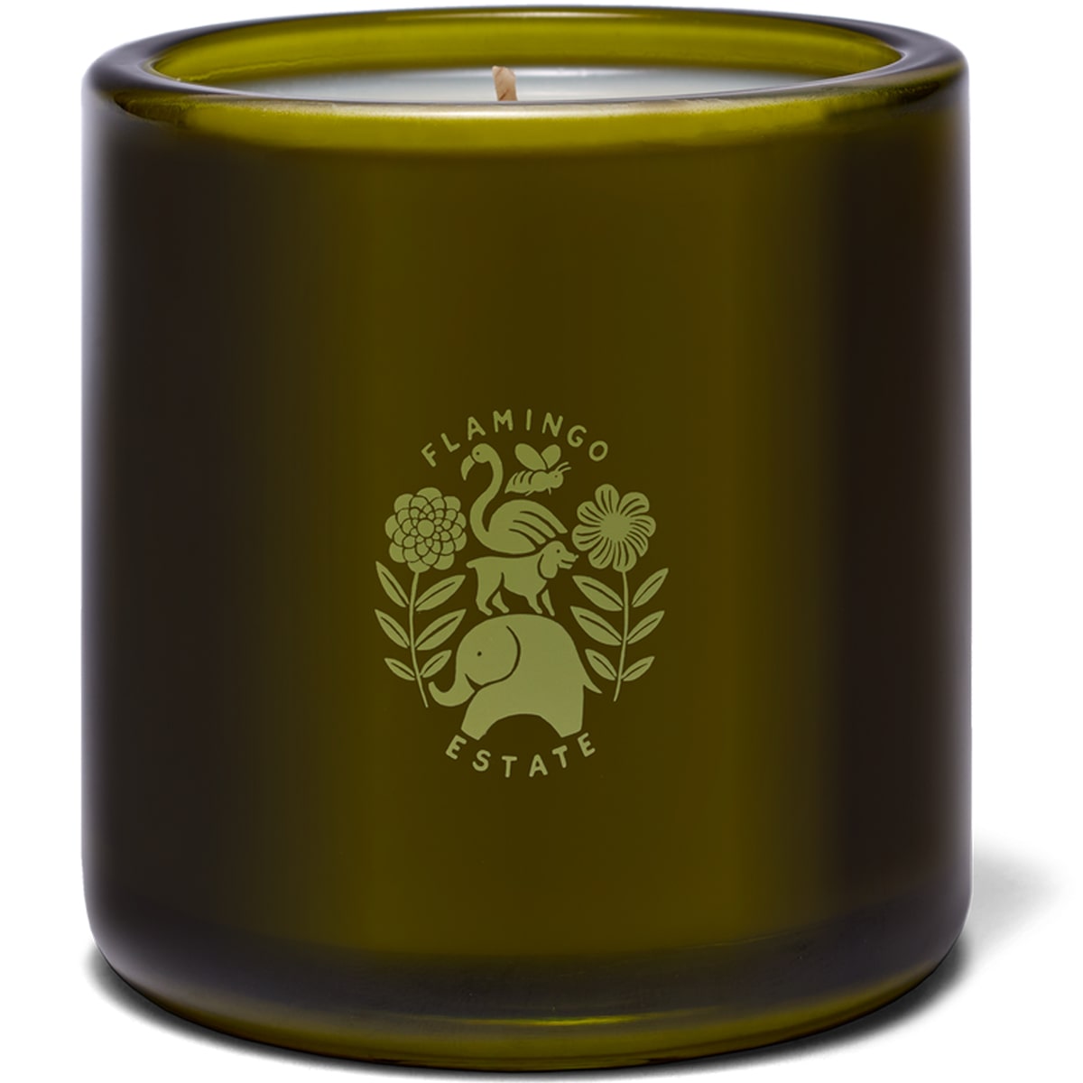 Flamingo Estate Green Goddess Candle (226 g) - back of product shown on a white background. 