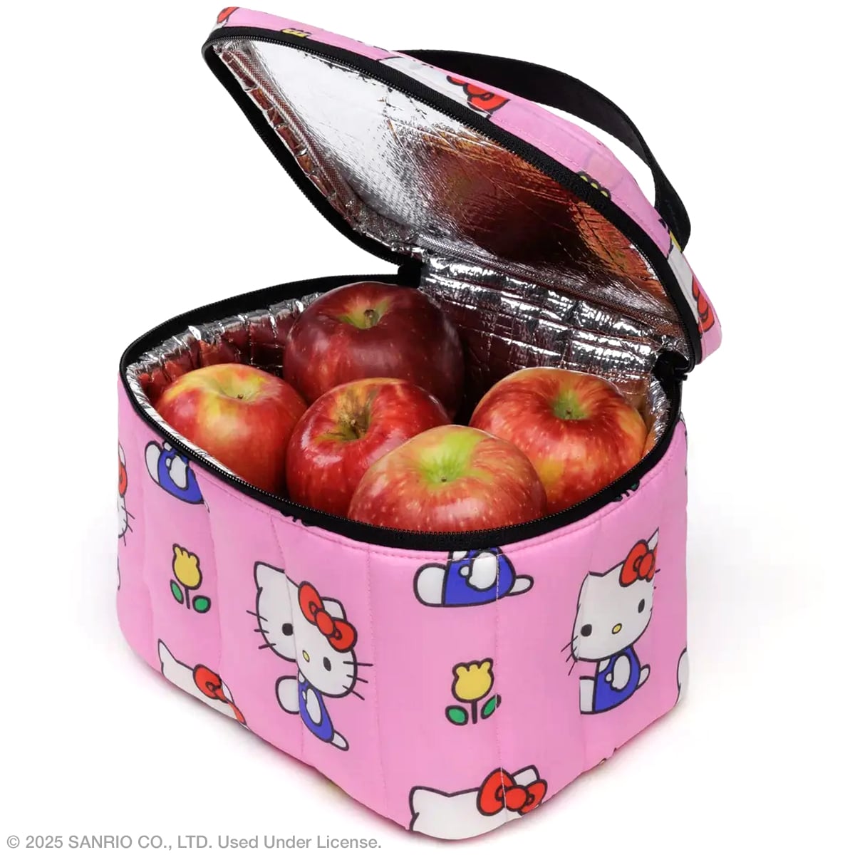 Baggu Puffy Lunch Box – Hello Kitty Pink (1 pc) shown filled with whole apples (not included) 