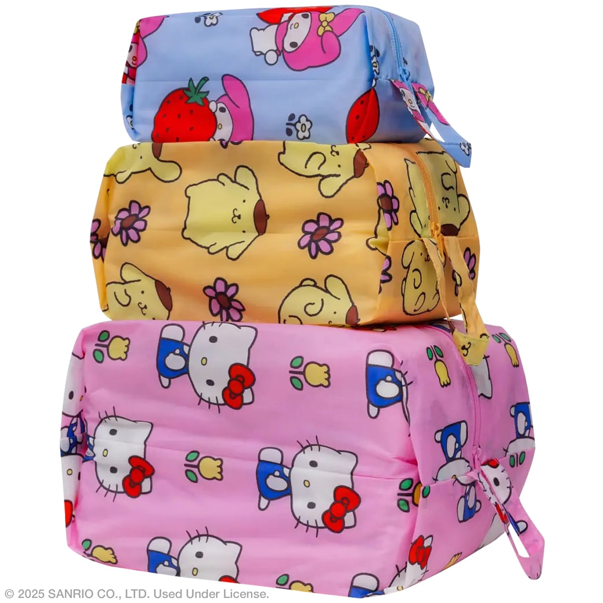 Baggu 3D Zip Set – Hello Kitty and Friends Florals showing all 3 bags expanded and stacked