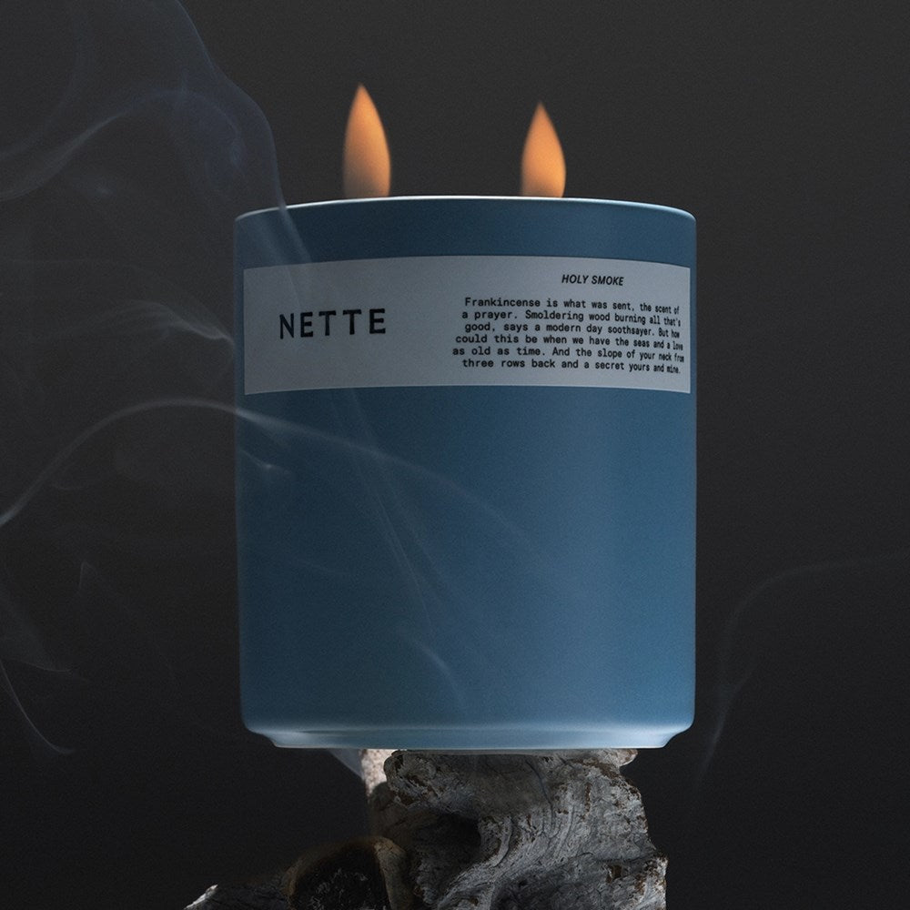 NETTE Holy Smoke Scented Candle - shown with flames and smoke