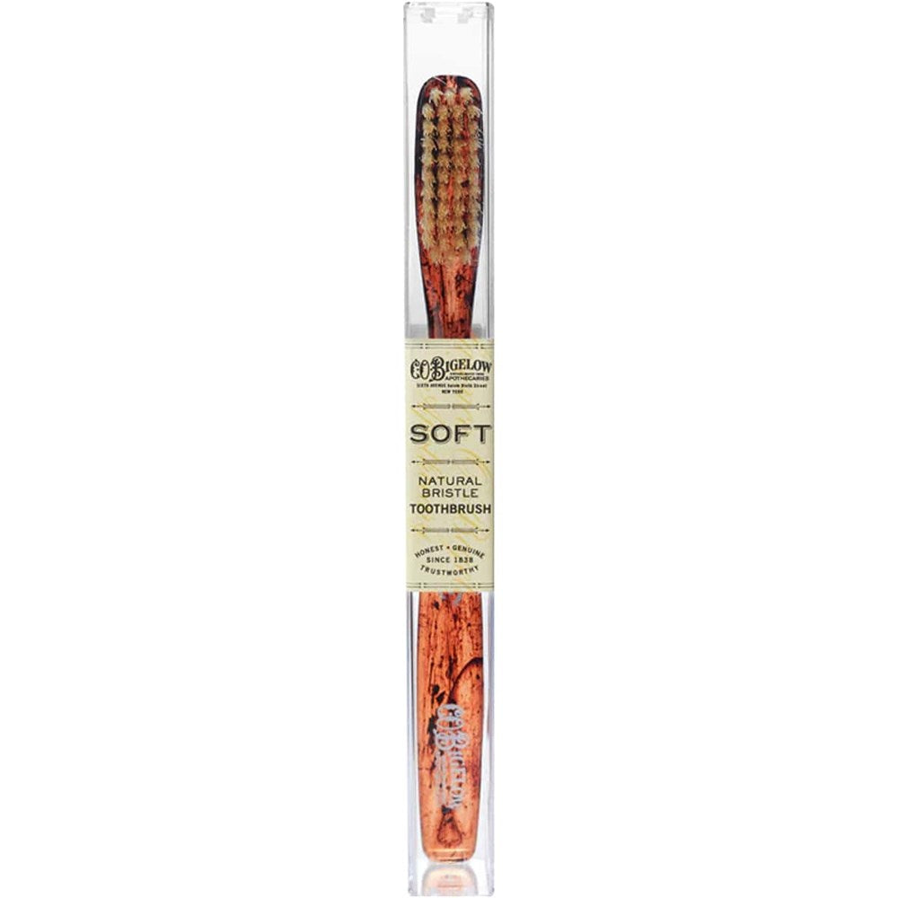 C.O. Bigelow Natural Bristle Toothbrush - Soft Tortoise (1 pc) in clear carrying case