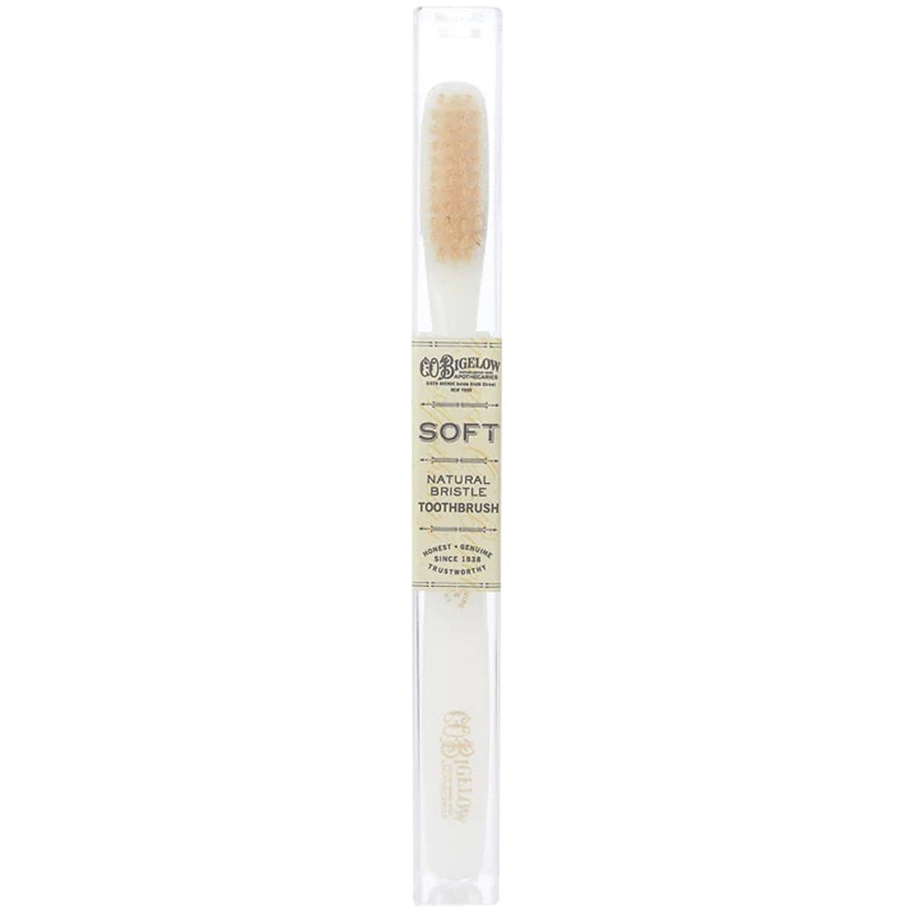 C.O. Bigelow Natural Bristle Toothbrush - Soft Ivory (1 pc) shown in handy carrying case