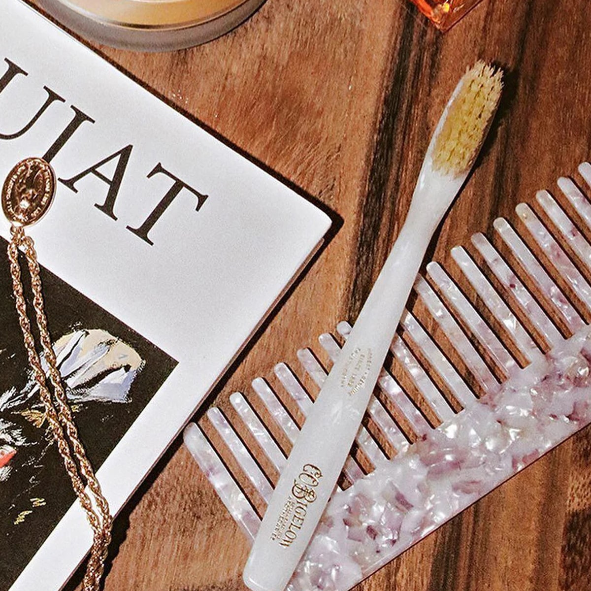 Lifestyle shot of C.O. Bigelow Natural Bristle Toothbrush - Medium Ivory (1 pc)