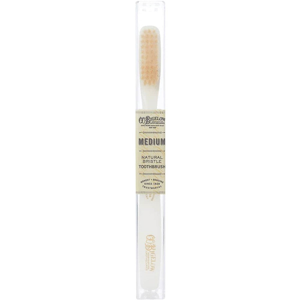 C.O. Bigelow Natural Bristle Toothbrush - Medium Ivory (1 pc) shown in handy carrying case
