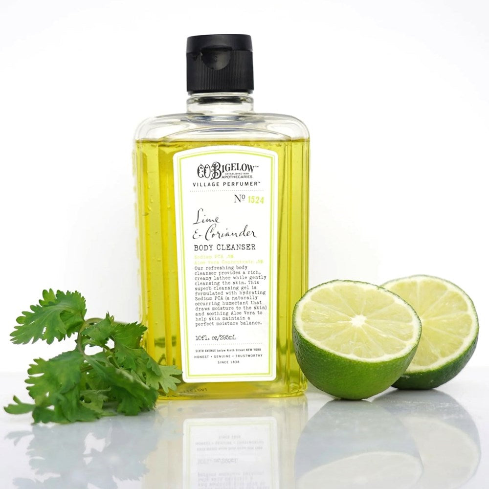 C.O. Bigelow Lime & Coriander Body Cleanser (10 oz) with lime and coriander on a white background