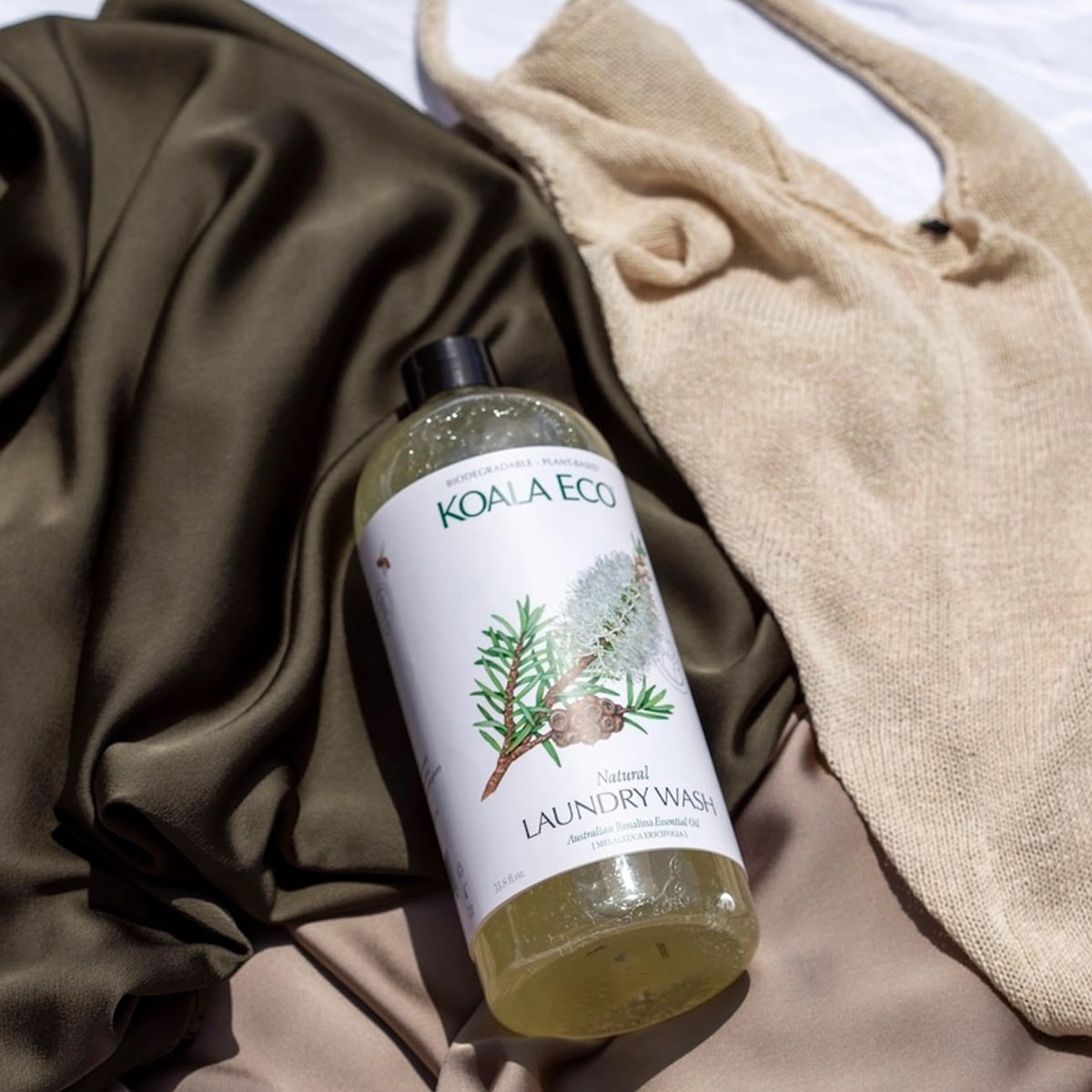 Koala Eco Natural Laundry Wash - Rosalina - front of product shown on lying on fabric