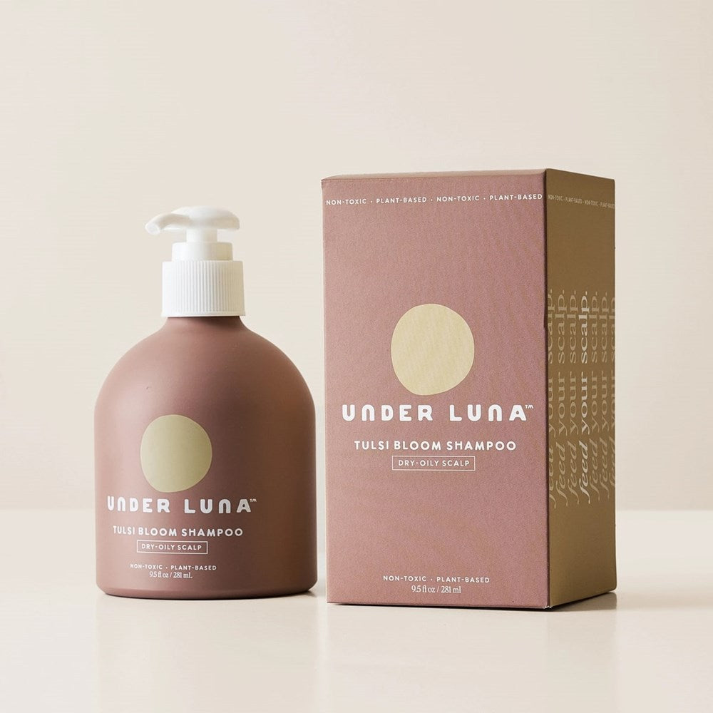 Under Luna Tulsi Bloom Shampoo - product shown next to box