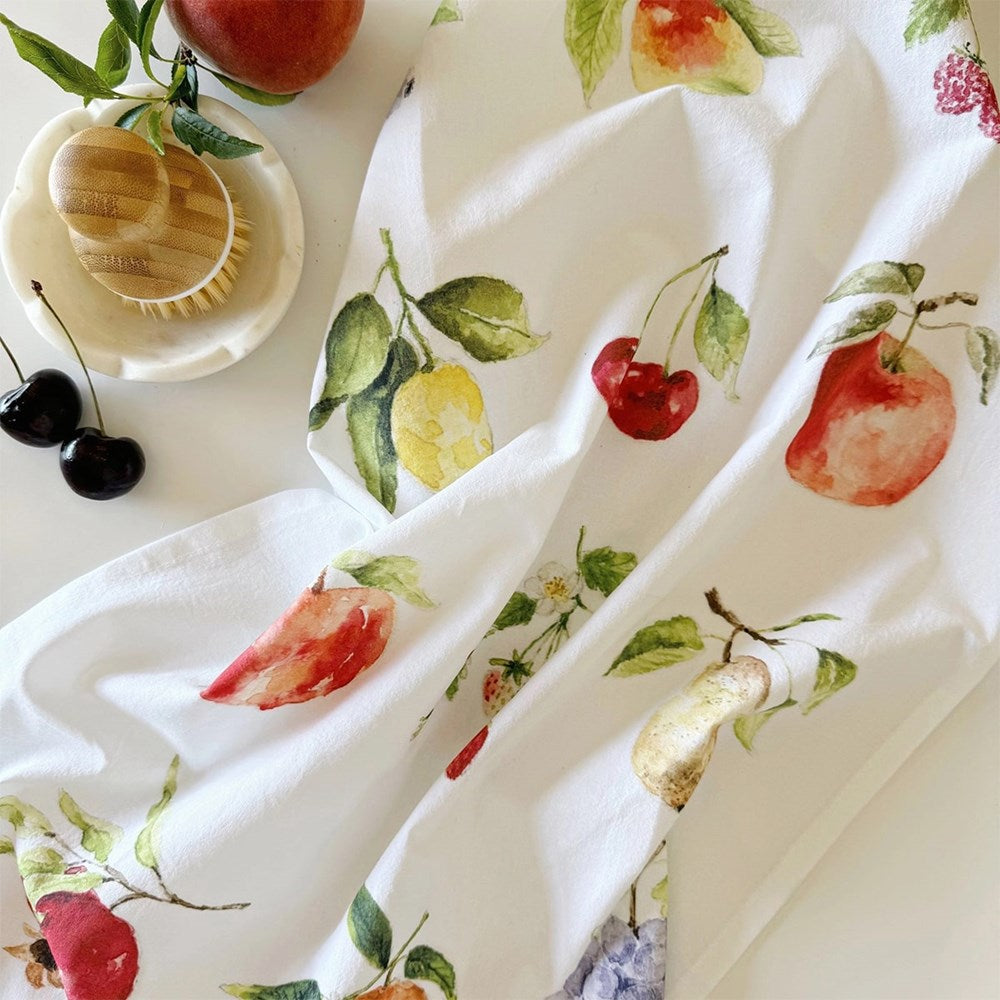 Emily Lex Studio Fruit Tea Towel - product shown open next to fruit