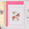 The Charming Press Donkey Birthday Card - font of product shown with ruler and paperclip