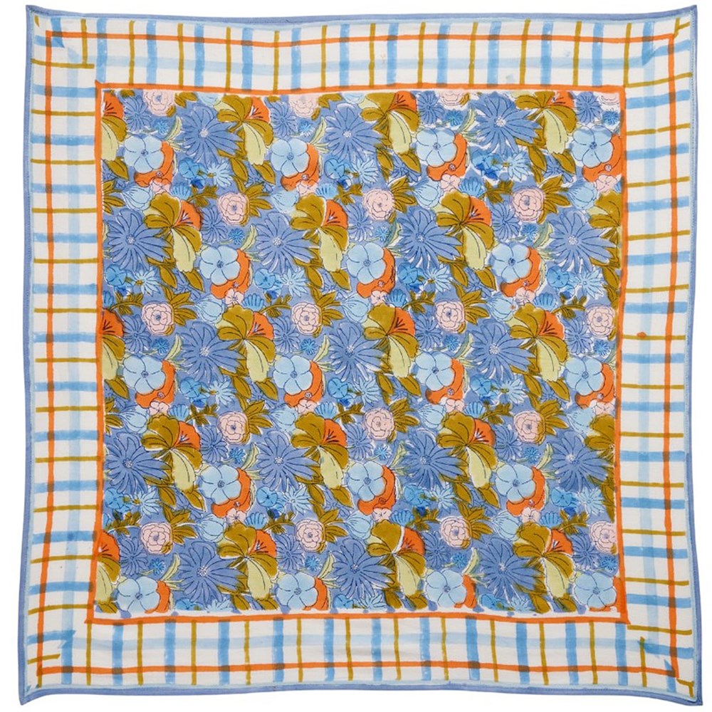 Bonheur du Jour Indian Scarf - Magic Garden Periwinkle - product shown open lying flat