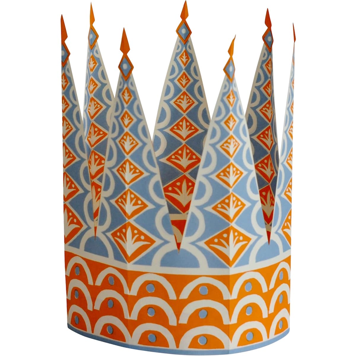 Cambridge Imprint Crowns (6 pc)- product shown with light blue and orange geometric pattern on a white background