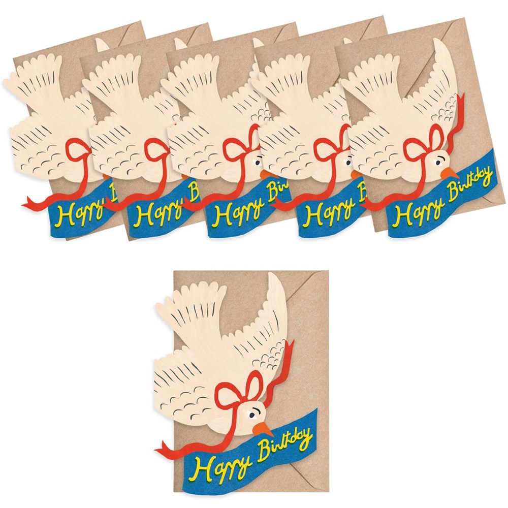 Isatopia Happy Birthday Bird Mini Cards (6 pc) - Product shown in multiples that are stacked on top of one another. 