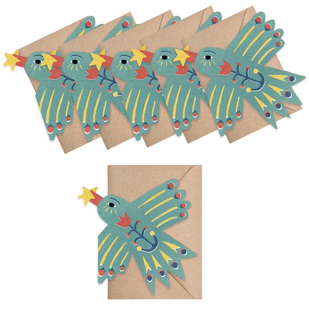 Messenger Bird Mini Cards (6 pc) - Multiple cards stacked on top of another. 