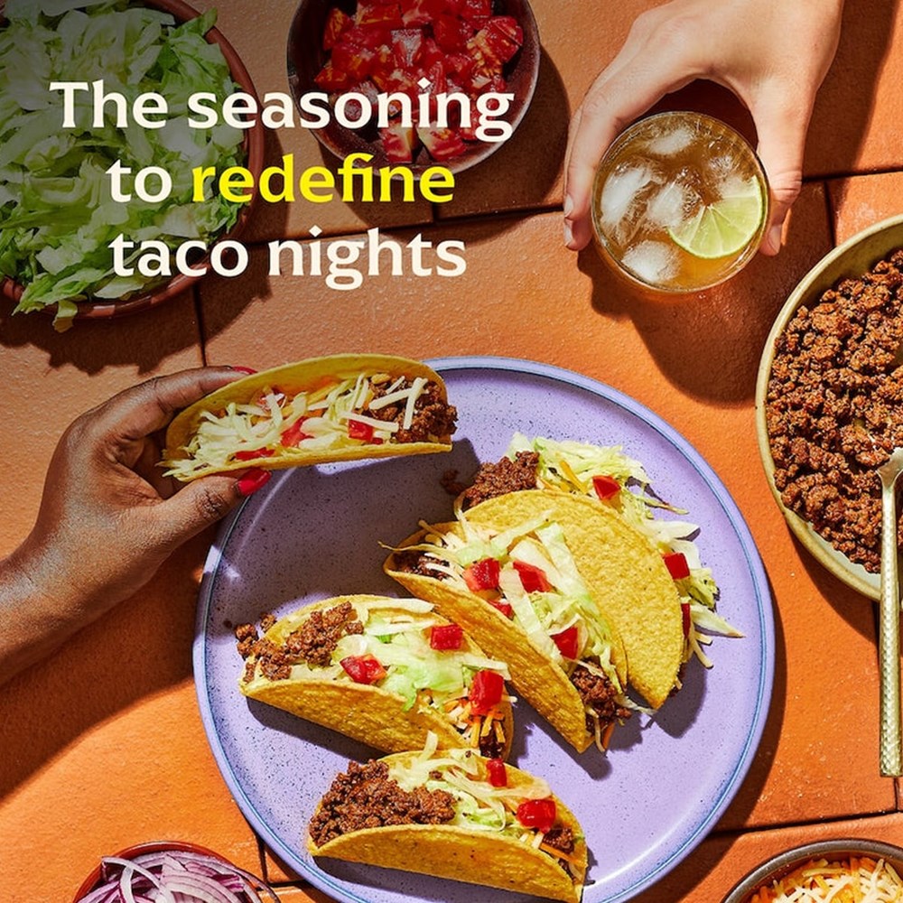 Diaspora Co Taco Masala (1.4 oz)  - tacos on a plate shown with sides in the background