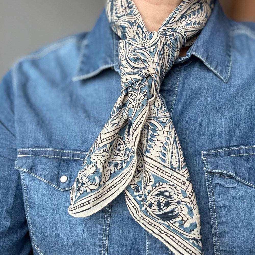 Peaceware Blue Acanthus Bandana (1 pc) - Person wearing product. 