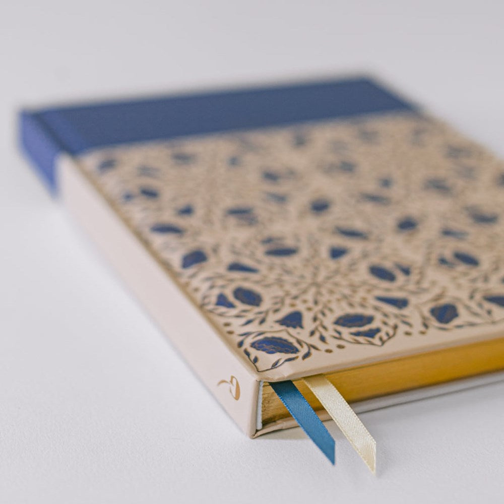 Good Juju Ink Blue Bell Folk Pattern Hardcover Notebook (1 pc) - Product shown at angle on white background.