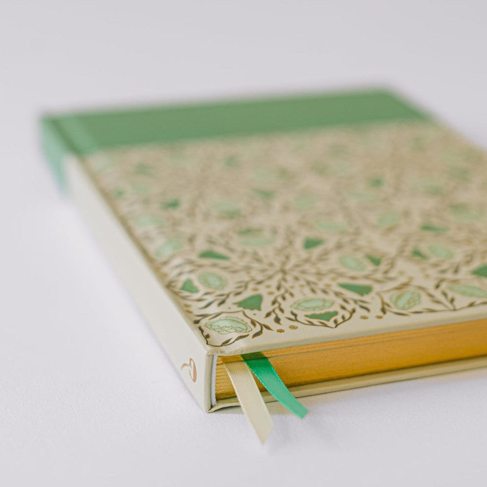 Good Juju Ink Viridian Green Folk Pattern Hardcover Notebook (1 pc) - Product shown at angle on white background.