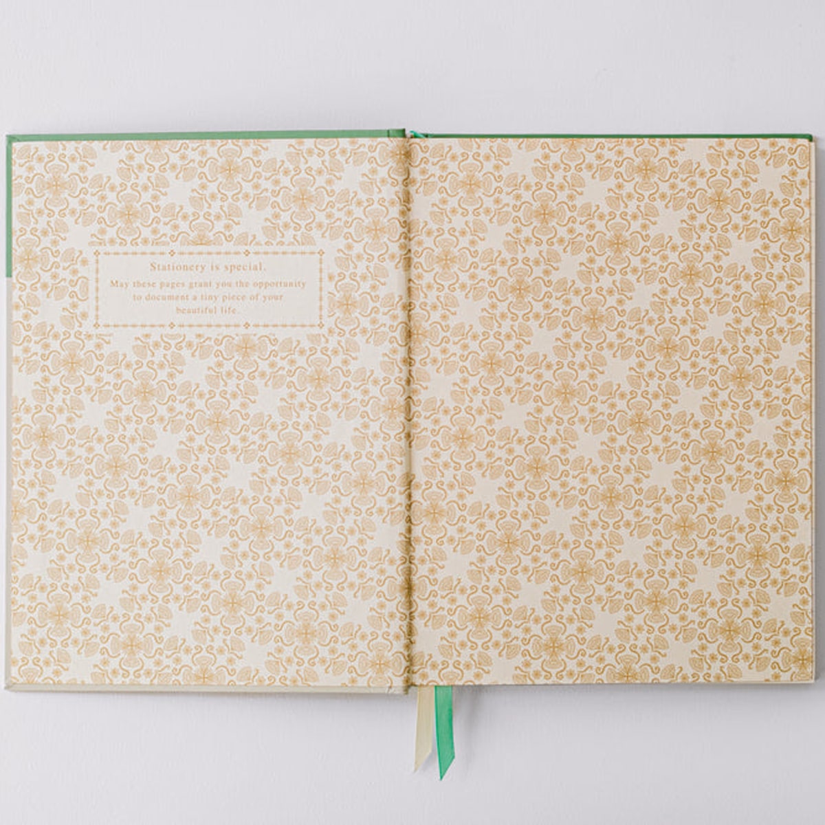 Good Juju Ink Viridian Green Folk Pattern Hardcover Notebook (1 pc) - Products inside cover shown in entirety. 