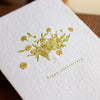 Oblation Anniversary Bouquet Sculpture Letterpress Card (1 pc) - Product shown on wood background. 