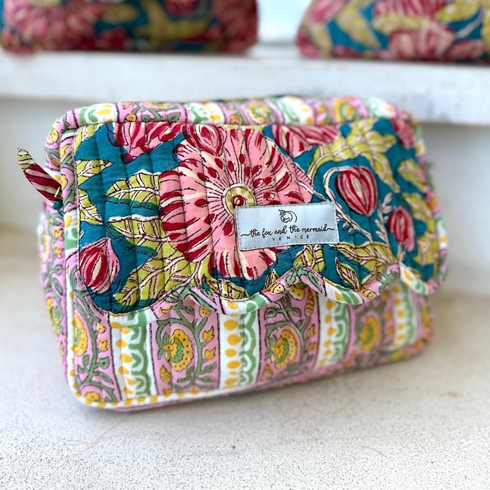 The Fox and The Mermaid Large Block Printed Travel Bags (3 pc) - product shown close up.