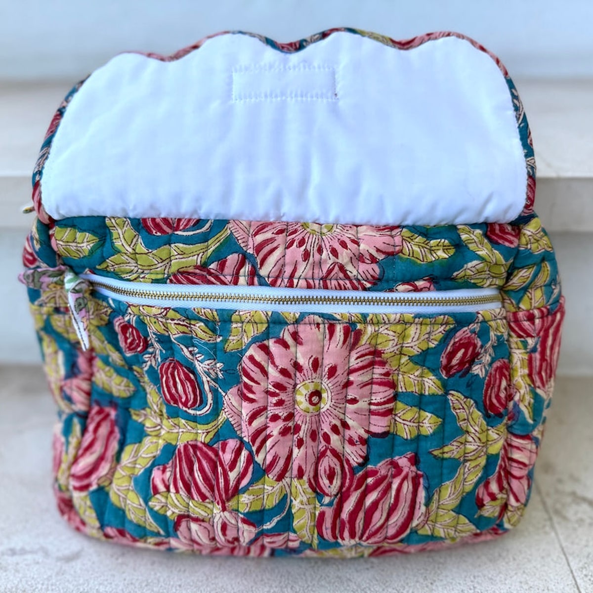 The Fox and The Mermaid Large Block Printed Travel Bags (3 pc)  - product shown with top of pouch lifted to show zipper. 