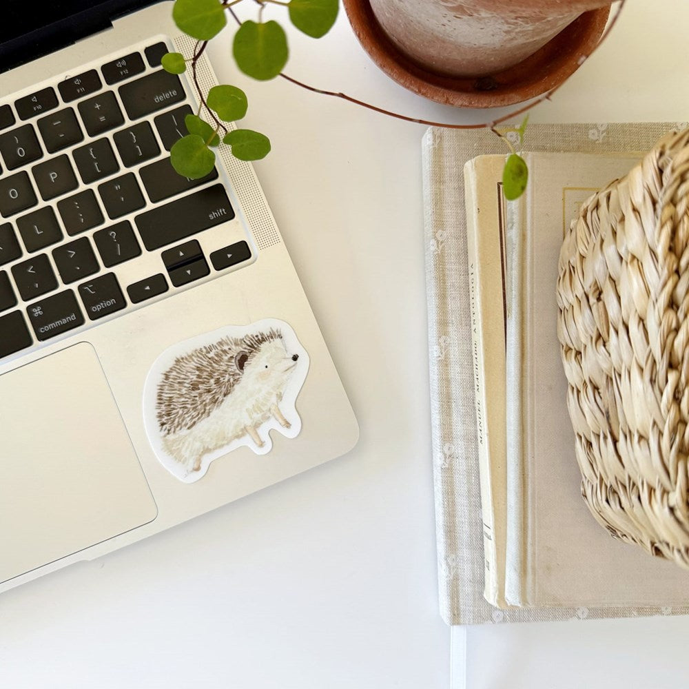 Emily Lex Studio Hedgehog Sticker (1 pc) - product shown on laptop. 