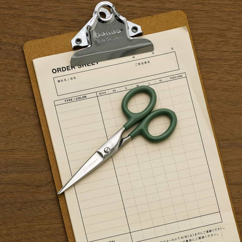 Penco Renewal Stainless Steel Scissors - Green (1 pc) - Product shown on clipboard.