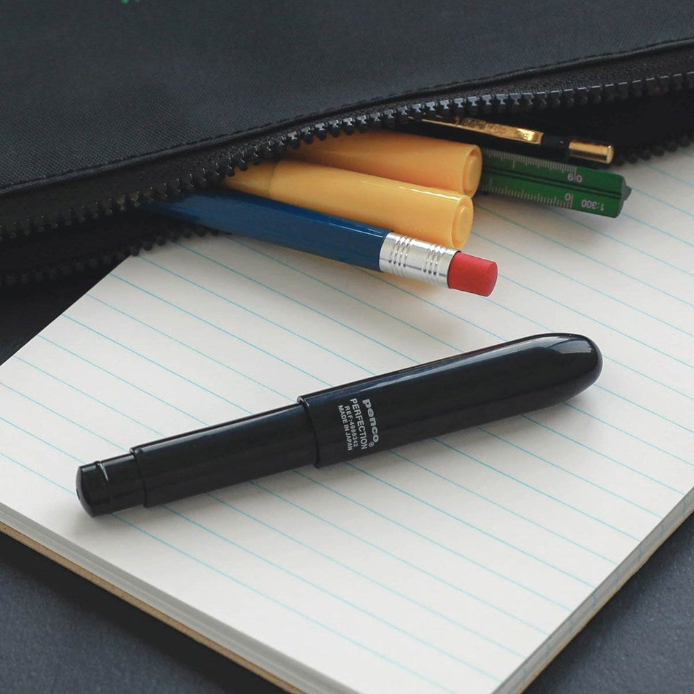 Penco Perfection Pencil Light - Black (1 pc) - Product shown next to pencil pouch.