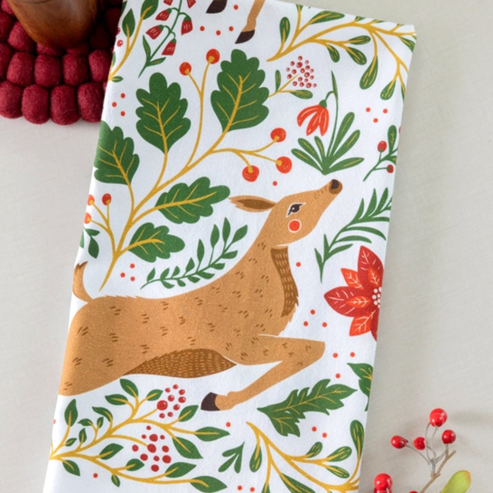 Close up of Gingiber Christmas Forest Tea Towel (1 pc) shown folded