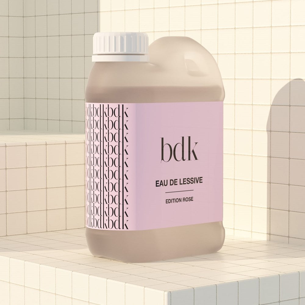 BDK Parfums Eau de Lessive Edition Rose (1 liter) - Product shown on tiles. 