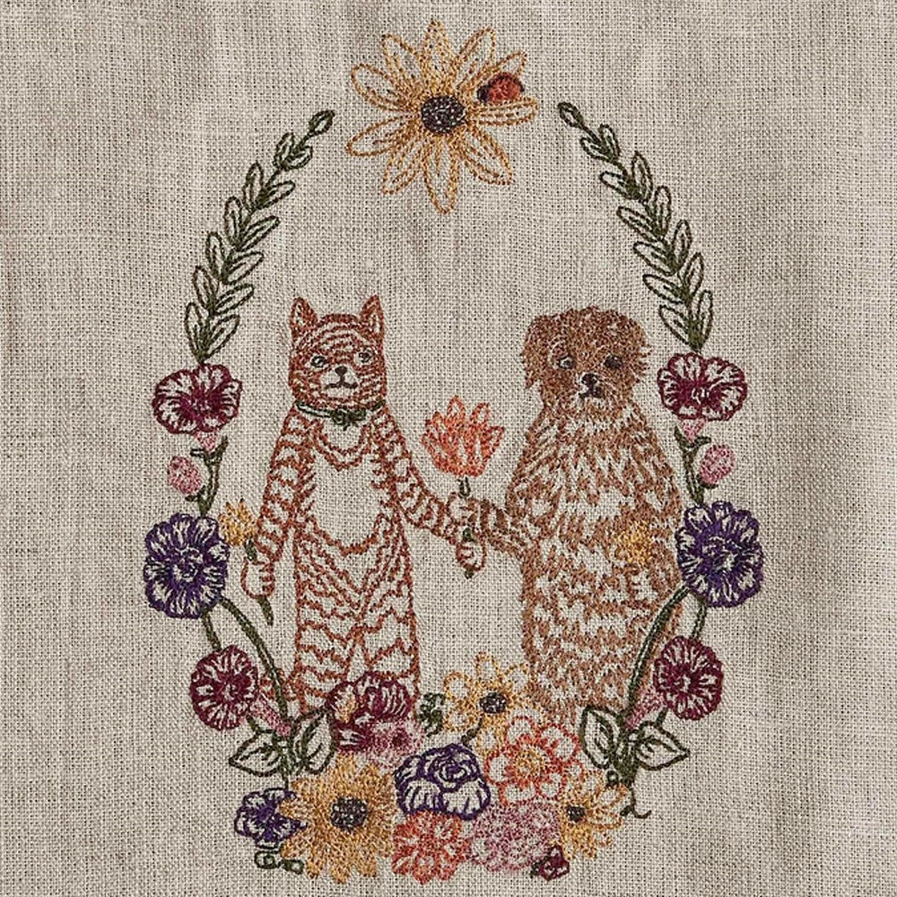 Close up of Coral & Tusk Cat and Dog Friends Garland Drawstring Bag