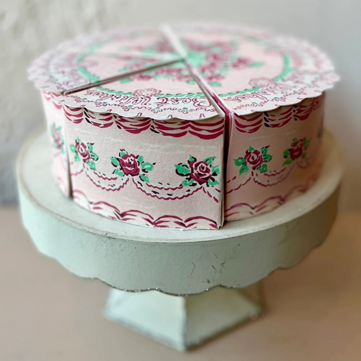 Parcel “Piece Of Cake” Box – Pink (1 pc) - product shown from side assembled.