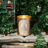 Diptyque Sapin Candle (190 g) - product shown on top of book and Christmas trees. 